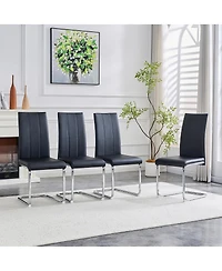 Streamdale 4-Pack Black Pu Upholstered Dining Chairs with High-Back and Chrome Legs