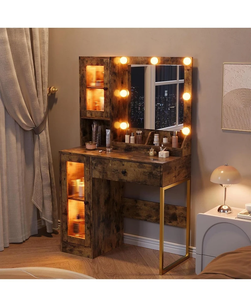 gaomon Led Lighted Makeup Vanity Desk with Built-in Power and Usb Ports