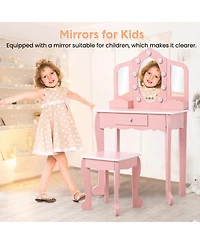 gaomon Toddler Vanity Set with 3-Panel Mirror and Stool