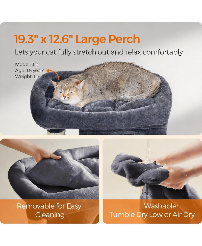 Aronkl 33.1-inch Cat Tree Tower with Large Perch 2 Caves Scratching Posts Sturdy Stable