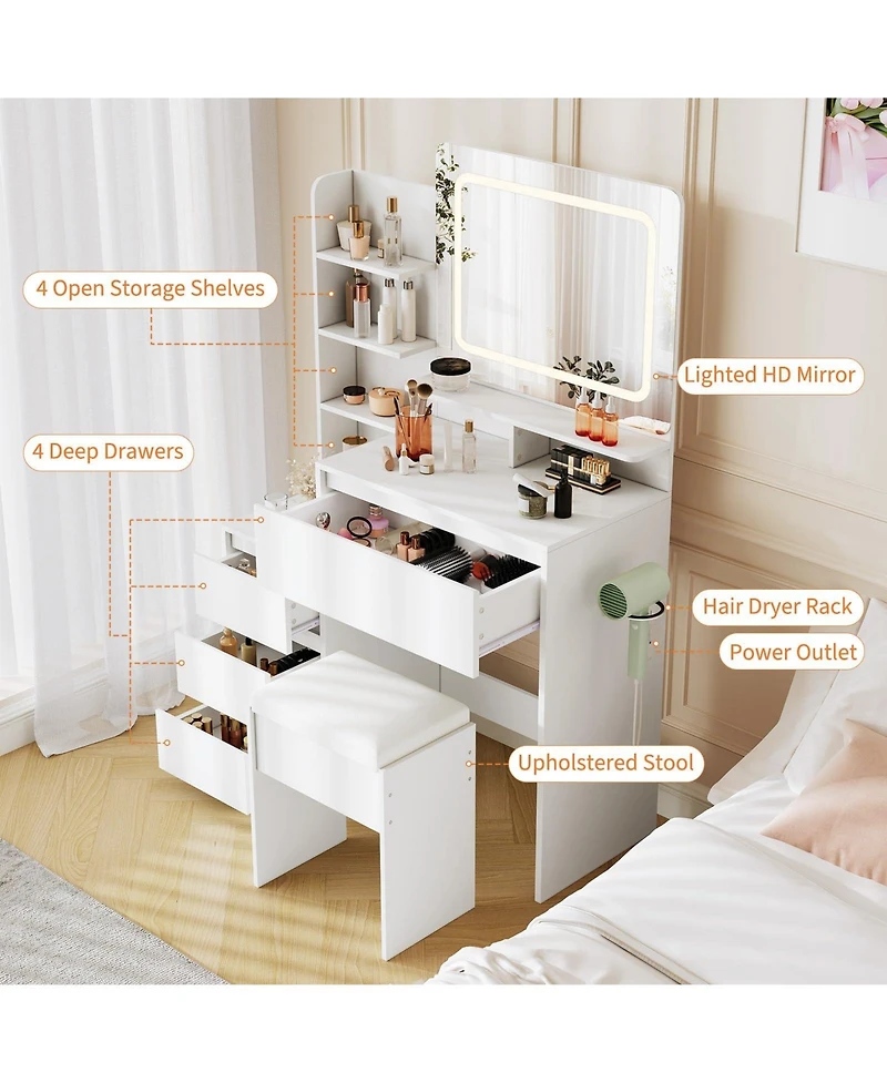 gaomon Makeup Vanity Set with Adjustable Lighted Mirror, 4 Drawers
