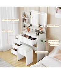 gaomon Makeup Vanity Set with Adjustable Lighted Mirror, 4 Drawers