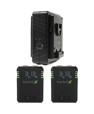 Core Swx Nanox Micro 150 150Wh 14.8V V-Mount Smart Battery, 2-Pack, Bundle with Gpm-X2S Mini Dual Travel Battery Charger