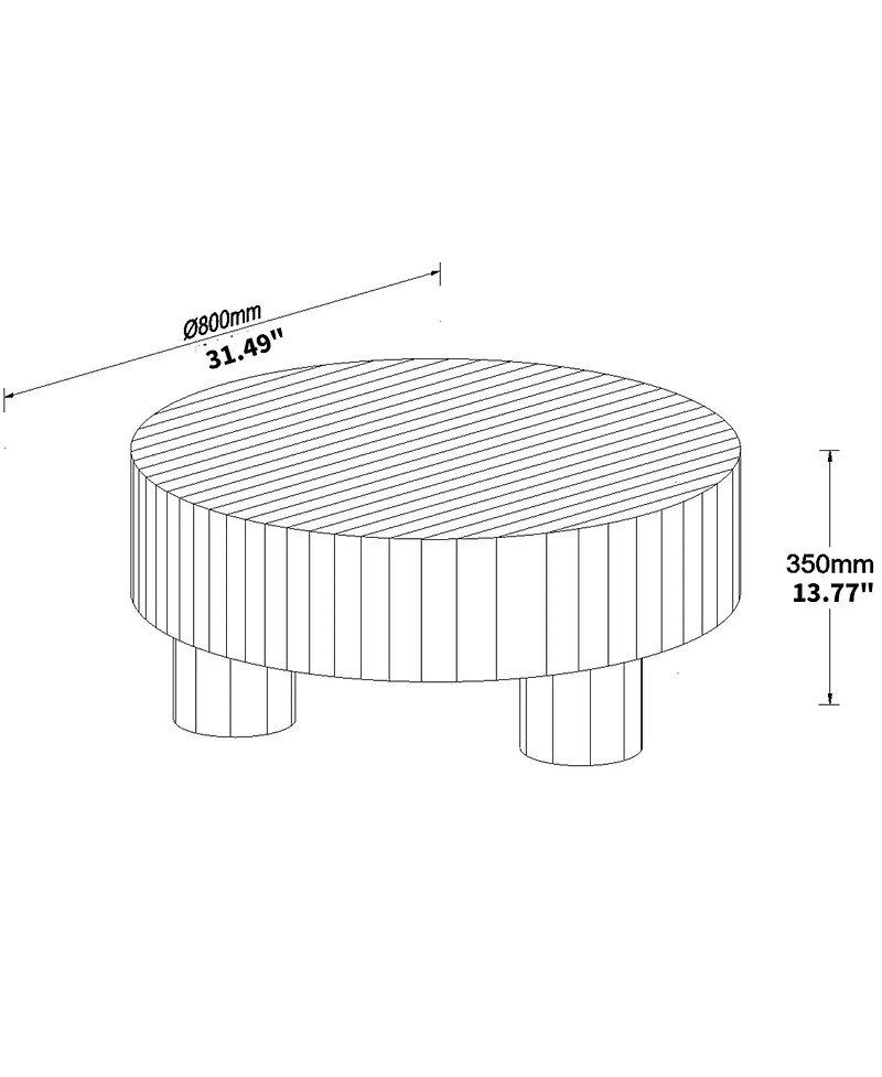 Boyel Living Round Wood Coffee Table with Oak Veneer, Striped Finish for Living Room Accent