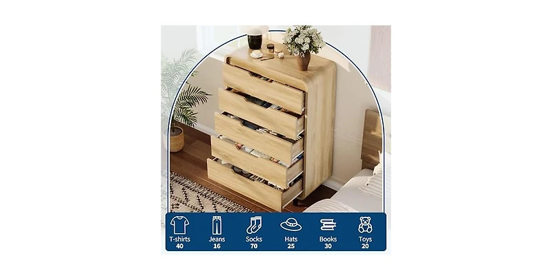 gaomon 5 Drawers Dresser for Bedroom & Nursery, Modern Dresser with Safe Rounded Corners & Hidden Handles