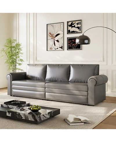Streamdale Furniture Chesterfield Sleeper Sofa Bed, 93.7" Pull Out, Faux Leather