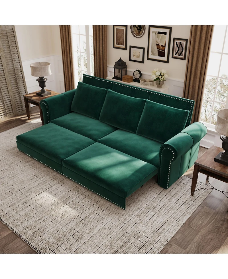 Streamdale Furniture Chesterfield Velvet Sleeper Sofa Bed, Nailhead Trim