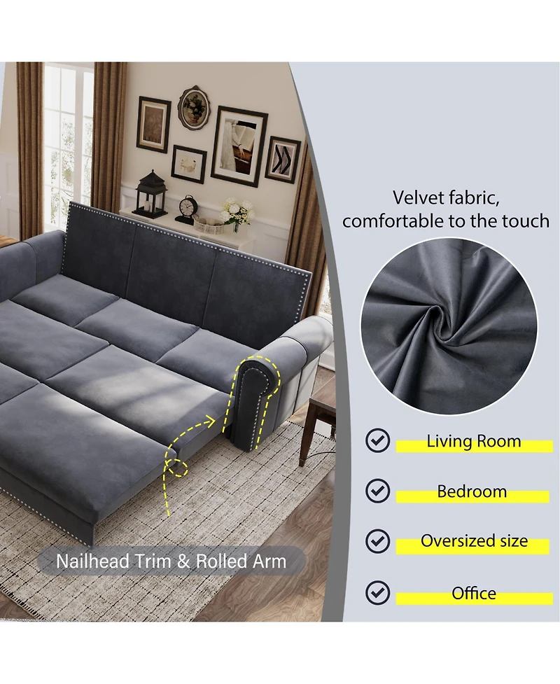 Streamdale Furniture Chesterfield King Pull Out Sleeper Sofa Bed, Velvet