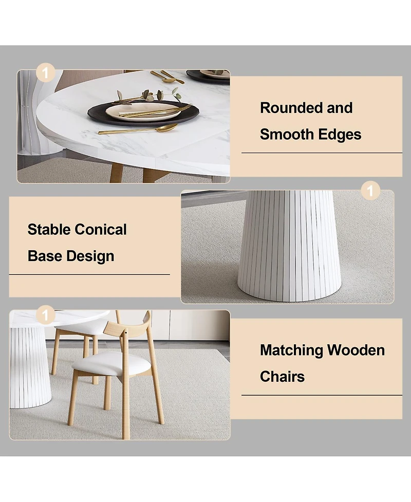 Streamdale Furniture Round Farmhouse Dining Table Set for 4 with 4 Solid Wood Chairs