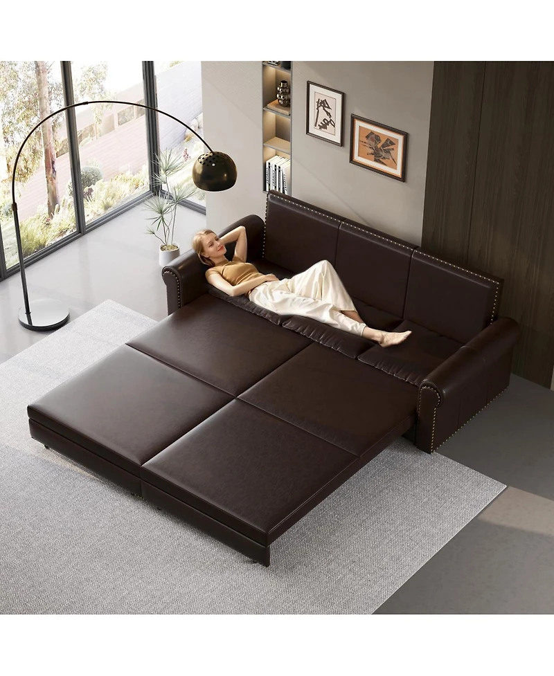 Streamdale Furniture Chesterfield King Pull Out Sofa Bed, 3-in-1 Faux Leather Convertible Sleeper Sofa