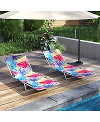 Gymax 2 Pieces Outdoor Folding Chaise Lounge 5-position Lay Flat Beach Recliner