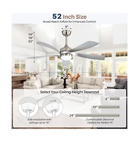 52-inch Modern Sand Nickel 5-Blade Ceiling Fan with Remote Control and Led Light