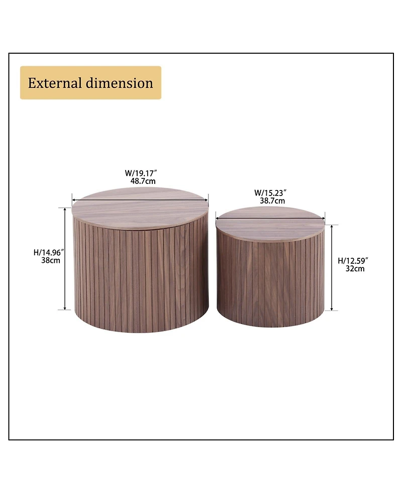 Boyel Living 2-Piece Mdf Nested Table Set, Handcrafted Round Coffee Tables in Walnut for Living Room & Lounge