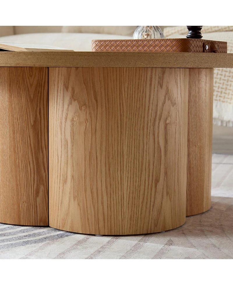 Boyel Living Modern Round Coffee Table with Curved Legs, Natural Wood Veneer Accent for Living Room, Bedroom, Apartment