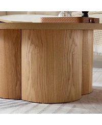Boyel Living Modern Round Coffee Table with Curved Legs, Natural Wood Veneer Accent for Living Room, Bedroom, Apartment