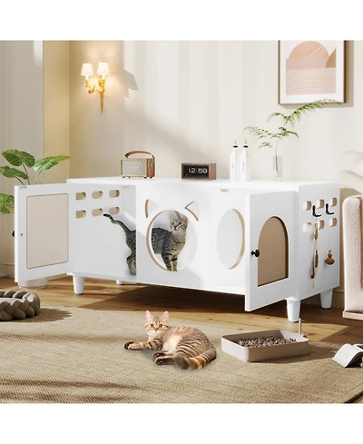 Streamdale Furniture Cat Litter Box Cabinet with Scratching Door