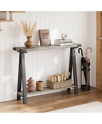 gaomon Narrow Farmhouse Console Table with V-Shaped Metal Legs and Open Shelf