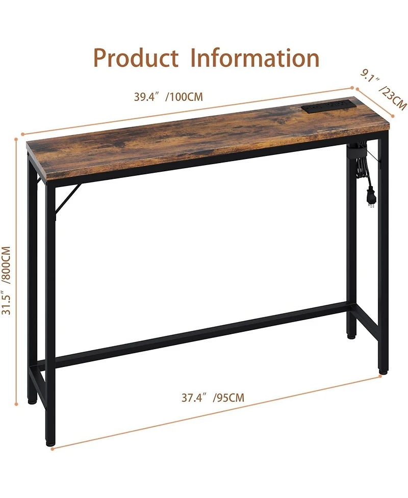 gaomon 39.3" Narrow Console Table with Built-In Charging Station and Storage