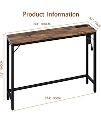 gaomon 39.3" Narrow Console Table with Built-In Charging Station and Storage