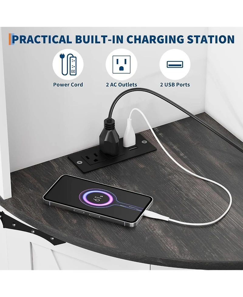 gaomon 64.6" Farmhouse Corner Cabinet with Led Light, Tall Bathroom Cabinet with 4 Barn Doors and 5 Tier Shelves, Freestanding Corner Bar Cabinet