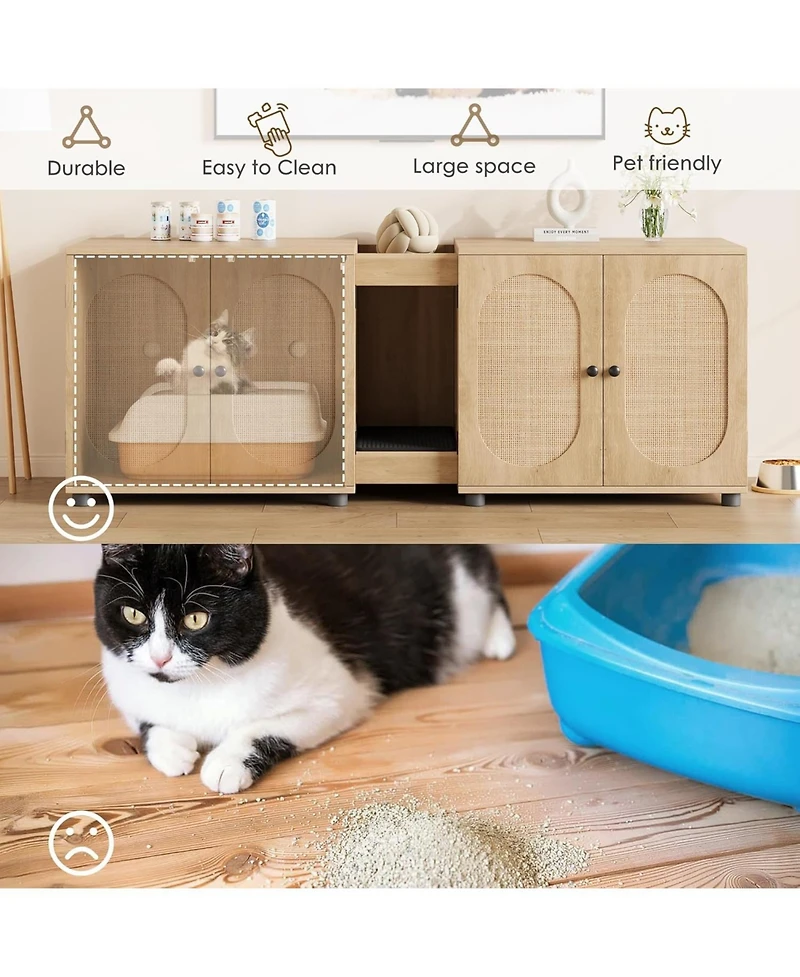 gaomon Cat Litter Box Enclosure 55.1" Double Litter Box Furniture Large Cat Box Enclosure Kitty Litter Box for 2 Cats Hidden Cat Litter Cabinet