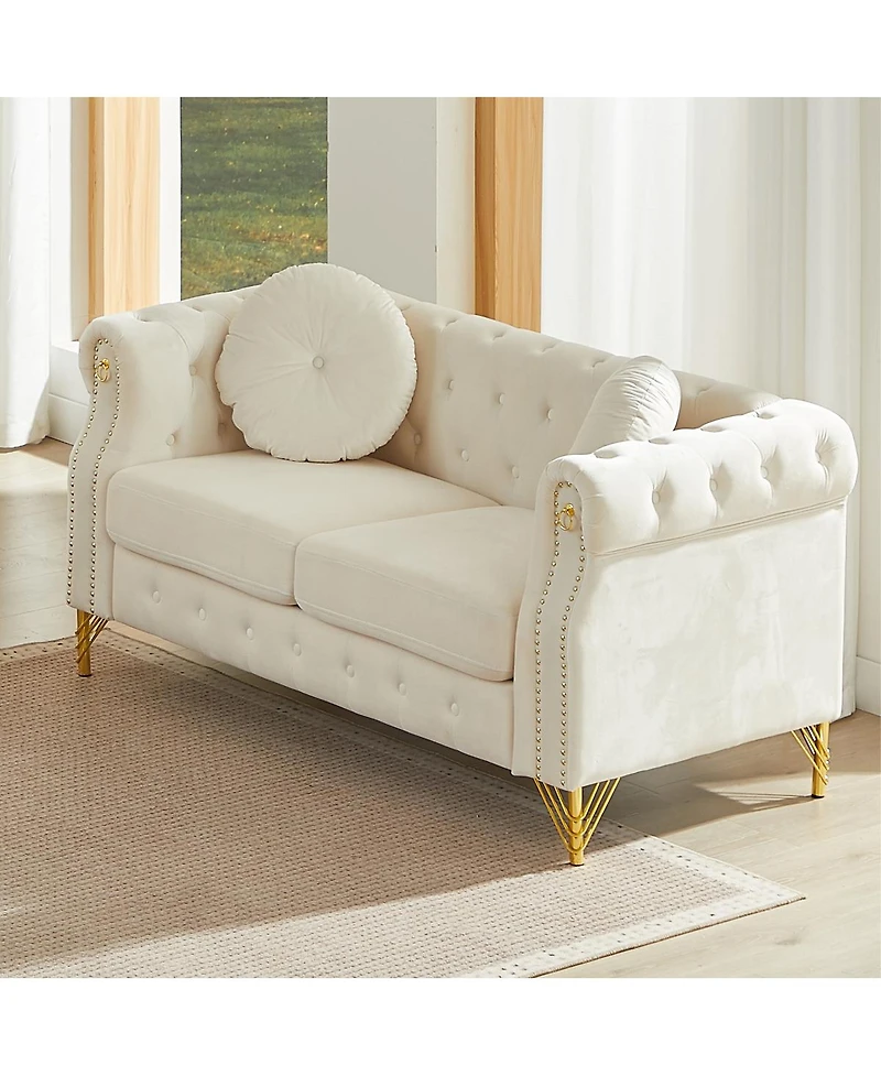 Streamdale Furniture Chesterfield Sofa with Pillows, Studs, and Metal Legs