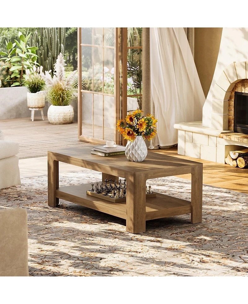 Tribesigns 47.24" Rectangle Coffee Table, 2-Tier Living Room Table with Curved Legs