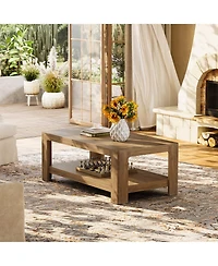 Tribesigns 47.24" Rectangle Coffee Table, 2-Tier Living Room Table with Curved Legs