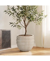 LuxenHome Textured MgO Planter, 15" Tall x 17.7" Diameter Pot for Indoor/Outdoor Decor