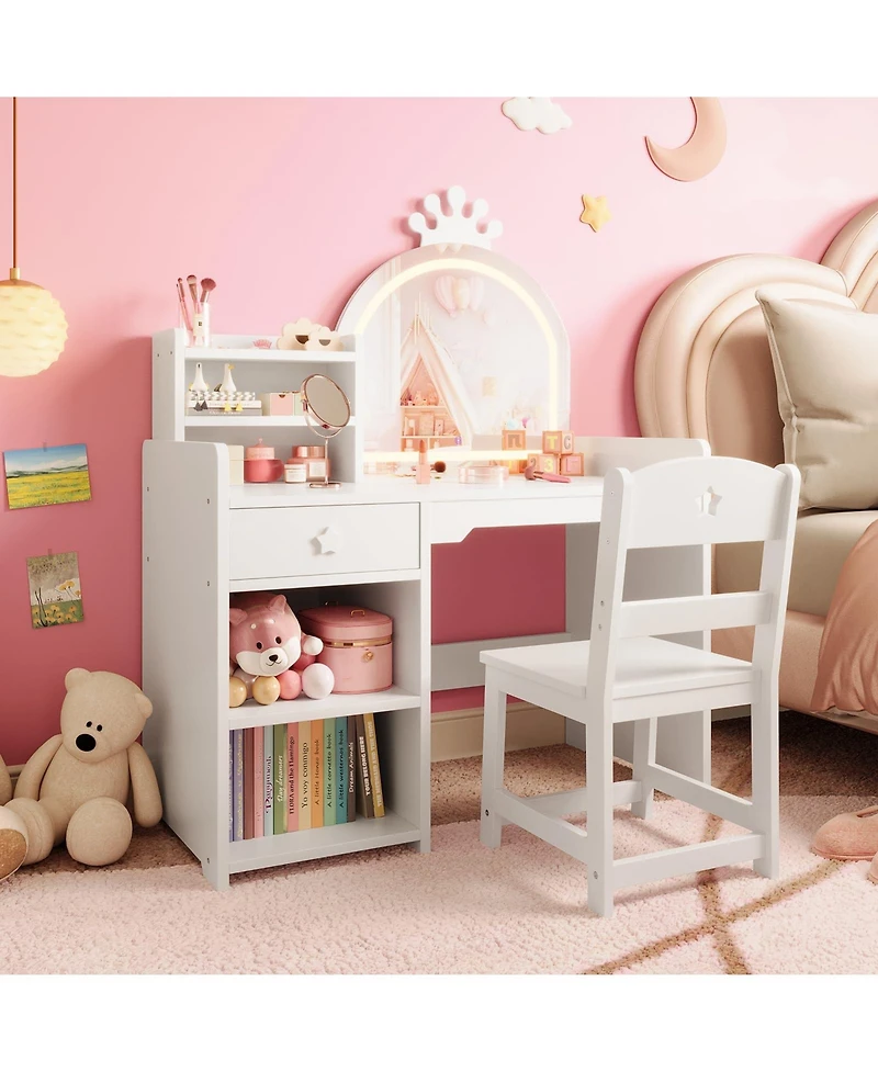 gaomon Kids Vanity Set with Lighted Mirror, Chair