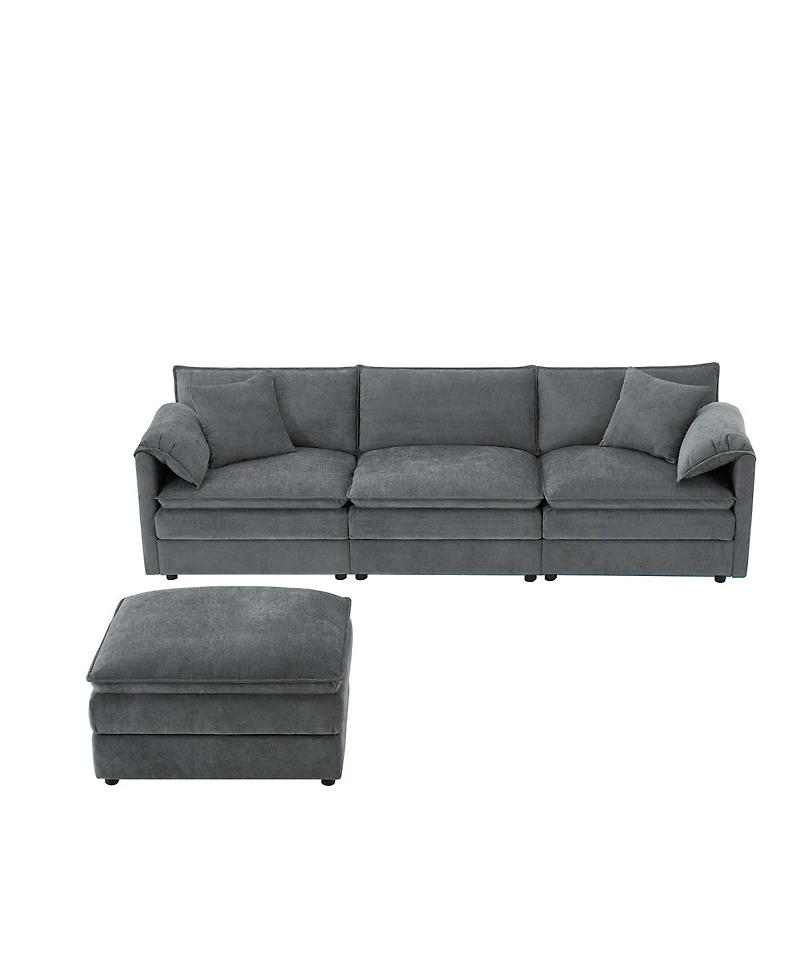 Streamdale Furniture 103" Chenille Modular Sectional Sofa with Deep Seat & Movable Ottoman