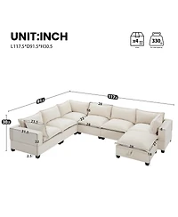 Streamdale Furniture 117.5" Modular Sectional Sofa with Movable Storage Ottoman, 7 Seat U Shaped Couch