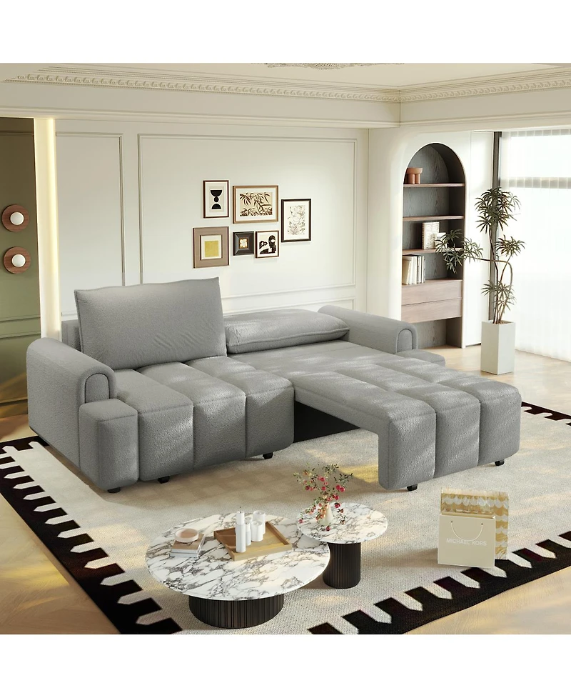 Streamdale Furniture Comfy 90.2" 4-Seater Teddy Fabric Convertible Sleeper Sofa Bed