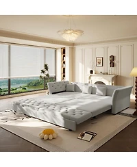 Streamdale Furniture 100" Oversize Pull Out Sofa Bed with Fabric Flower Tufted Design.