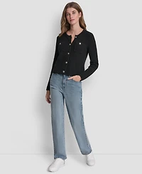 Dkny Jeans Women's Long-Sleeve Tuck Stitch Crewneck Cardigan
