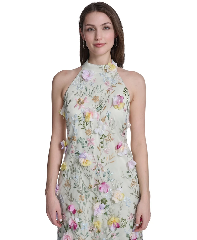 Eliza J Women's Sleeveless Mock Neck Floral Embroidered Dress