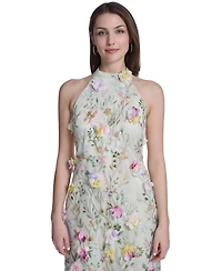 Eliza J Women's Sleeveless Mock Neck Floral Embroidered Dress