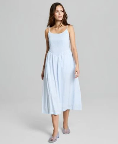 Now This Womens Cotton Gingham Smocked Midi Dress Macys Exclusive