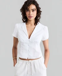 And Now This Petite Collared V-Neck Short-Sleeve Shirt, Macy's Exclusive
