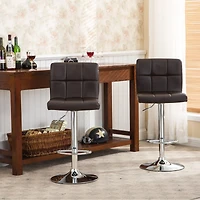 Simplie Fun Faux Leather Adjustable Hydraulic Bar Stool, Set of 2, Brown