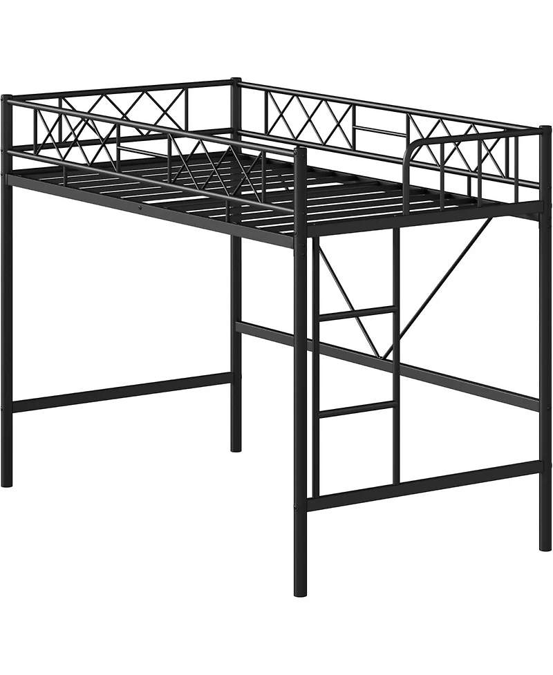 gaomon Twin Loft Bed, Heavy Duty Metal Frame with Arched Guardrail, Flat Ladder Rung, and Steel Slat Support