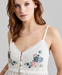 And Now This Women's Cotton Floral-Trim Tiered Top, Macy's Exclusive