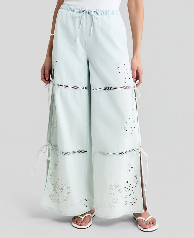 And Now This Women's Embroidered Eyelet Tie-Side Jeans, Macy's Exclusive