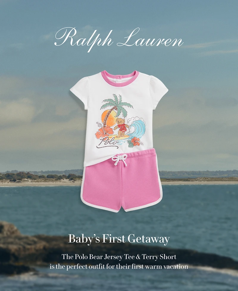 Polo Ralph Lauren Baby Girls' Crewneck T-Shirt and Terry Shorts, 2-Piece Set