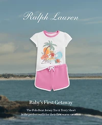 Polo Ralph Lauren Baby Girls' Crewneck T-Shirt and Terry Shorts, 2-Piece Set