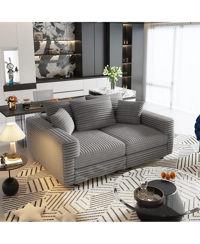 Streamdale Furniture 82.7" Corduroy Movable Ottoman 3 Seat Sofa