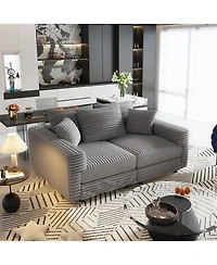 Streamdale Furniture 82.7" Corduroy Movable Ottoman 3 Seat Sofa