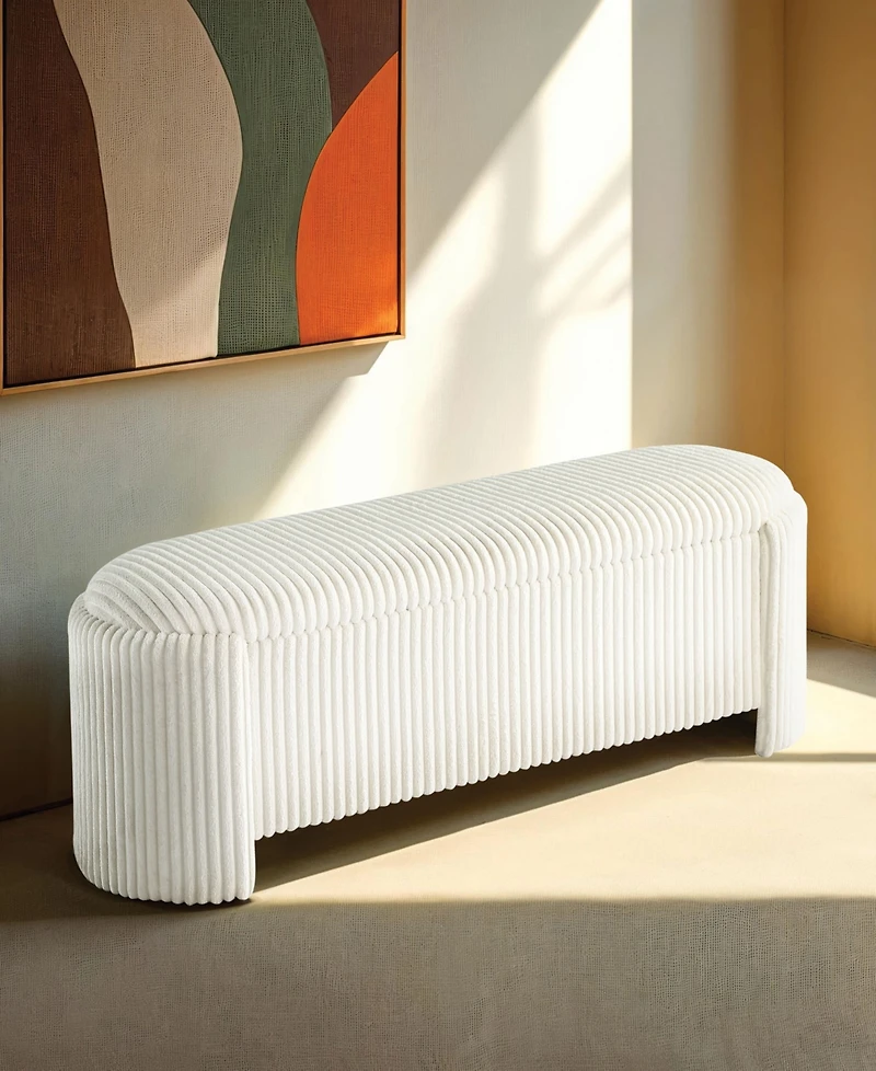 Jorvien 50" Wood Oval Corduroy Storage Bench