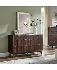 gaomon 54" Modern Fluted Wood 7-Drawer Dresser with Faux Marble Top, Walnut