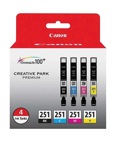 Canon Cli-251 Bk/Cmy 4 Ink Combo Multi Pack, Black, Cyan, Magenta, Yellow for Select Pixma iP, iX, Mg, Mx Series Printers